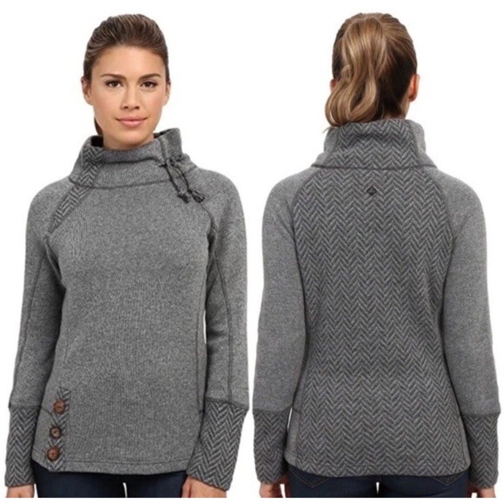 Prana Lucia Gray Wool Pullover Sweater Quick Dry Buttons XS Womens Cozy Warm